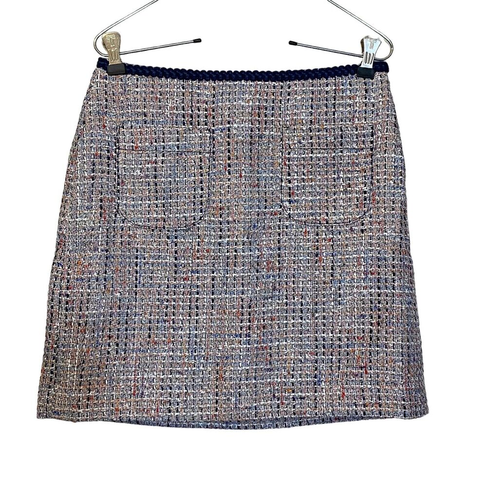 Ann Taylor LOFT Boucle Tweed Straight Pencil Skirt zippers Size 2P Blue white